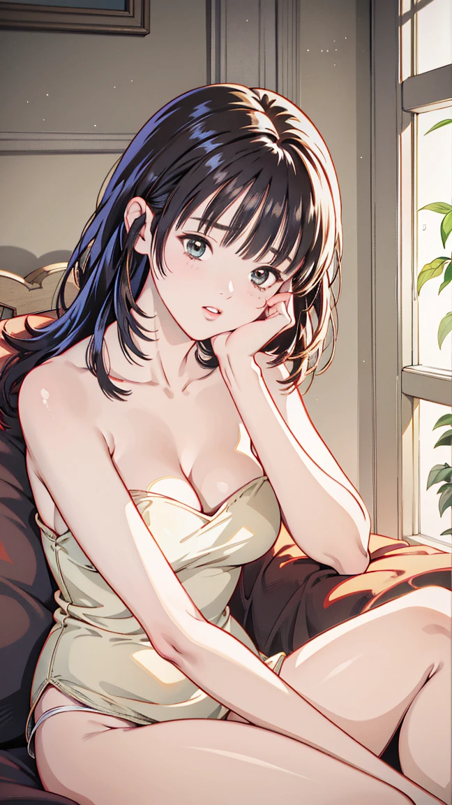 (Highest quality, masterpiece, Ultra-realistic), Beautiful and delicate１５Year-old girl portrait, With a calm and gentle expression, The background scene shows me studying at my desk in my room at home.。camisole、Bust is C cup