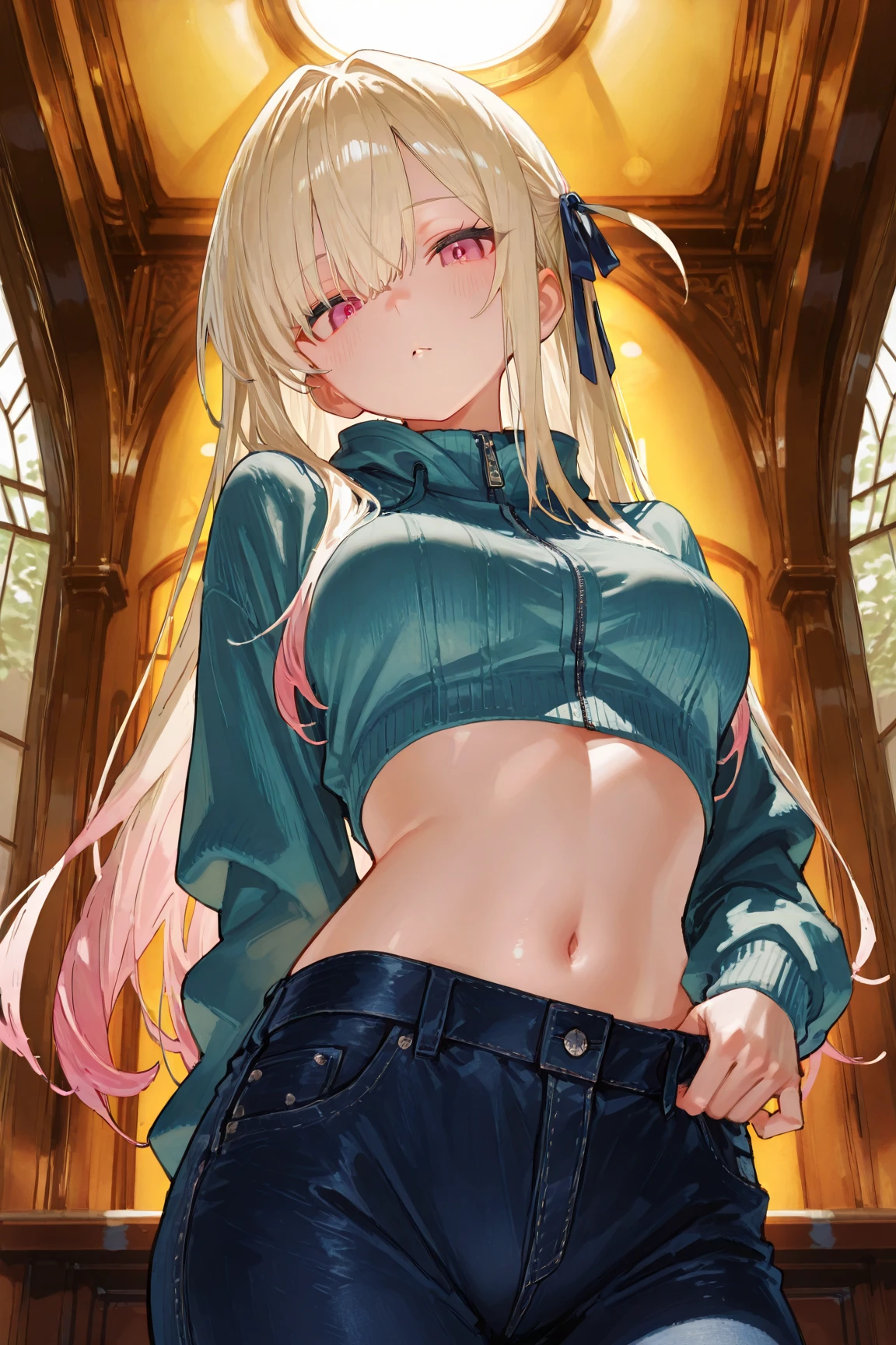 a 20 yo woman、a blond、bustup、a miniskirt、The tattoo、gargantilha、chains、srestrained、teats、(hi-top fade:1.3)、A slender、Open your crotch、dark themed、Muted Tones、Subdued Color、highly contrast、(natural skin textures、Hyper-Realism、Soft light、sharp)