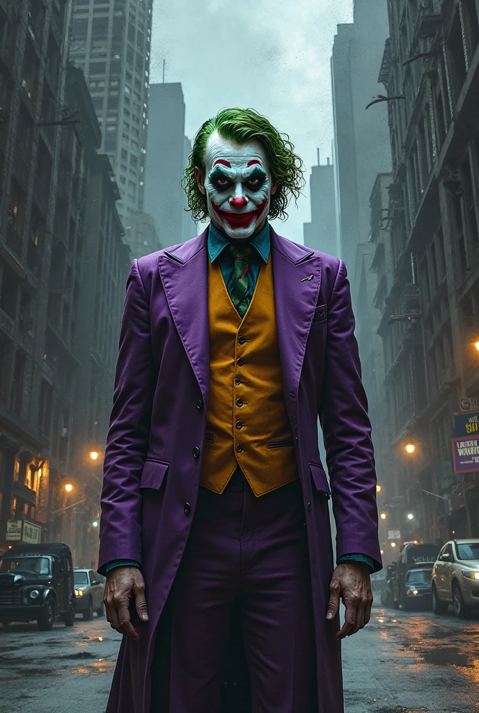 the joker walking through streets of new york, painting by Josef Kote, anatomically correct, 4K, super detail, best quality