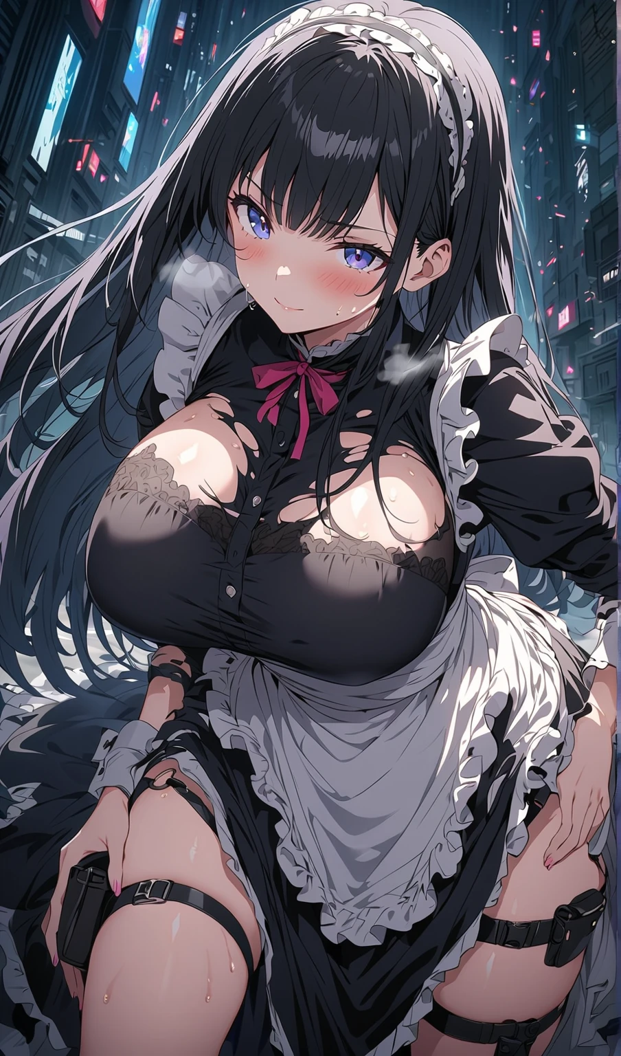(from above and high angle), (Throw both hands up into the sky, looking at the sky), (solo:2, 18 yo, straight black hair long hair angry dominance girl, angry red eyes, open mouth, big tits), in a formal dress with Red aura:1.4), break, in the rooftop, BREAK, perfect anatomy, masterpiece, best quality, 16k, beautiful detailed grow, daydreaming expression.