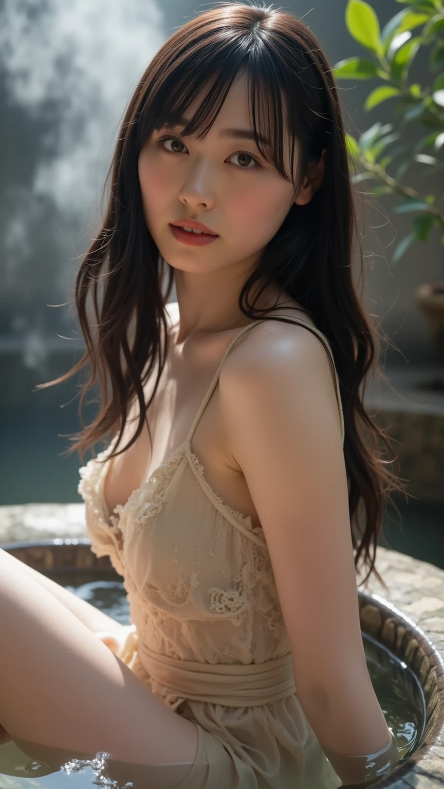(Best quality, 8k, Masterpiece :1.3), (realistic, photorealistic: 1.37), (1girl), (Pretty mature woman), (slim), (Japanese), (less bra that accentuate her big breast), (random pose), (wet body), (long hair, random hairstyle), (large breasts :1.3), (outdoors), (Ultra-detailed face), (Detailed eyes), (Double eyelids), (eyeshadow intensifying), (many eyelashes), (long legs), (professional lighting), (photon mapping), (radiosity), (looking directly at viewer)