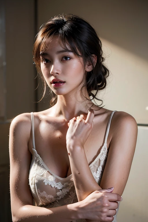 (8k, RAW photo, best quality, masterpiece:1.2), (realistic, photo-realistic:1.37),((1girl)),portrait,float hair, professional lighting, photon mapping, radiosity, physically-based rendering, lens 135mm, f1.8,
close-up, TORN short white t-shirt, Mini Shorts, 20 year old woman, FACIAL MIX OF KOREAN ACTRESS Seo Ye Ji, beautiful lips, LARGE PERKY BREAST, beautiful smile, full body, indoors, belly, show belly, makeup,LYING DOWN,eyeshadow, badhandsv5-neg (RAW photo, best quality), (realistic, photo-realistic:1.2), 1girl, high quality, (high detailed skin:1.4), puffy eyes, gorgeous hair, , (dark room:1.3), (rim lighting:1.3), (dimly lit:1.3), (dark night:1.3), indoors, portrait, black hair, dark background, short hair, ORGASMIC SCREAM, IN THE GARAGE,