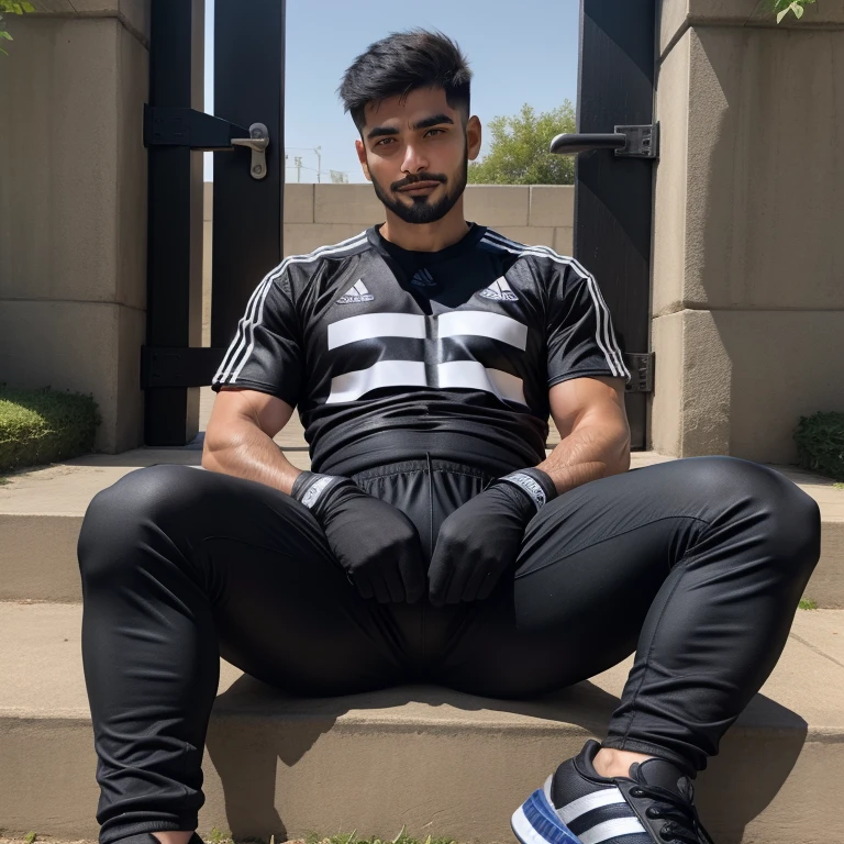 A sexy indian man wearing a hoodie, handsome face,black hair, penis, homoerotic, nsfw , in middle of a street 