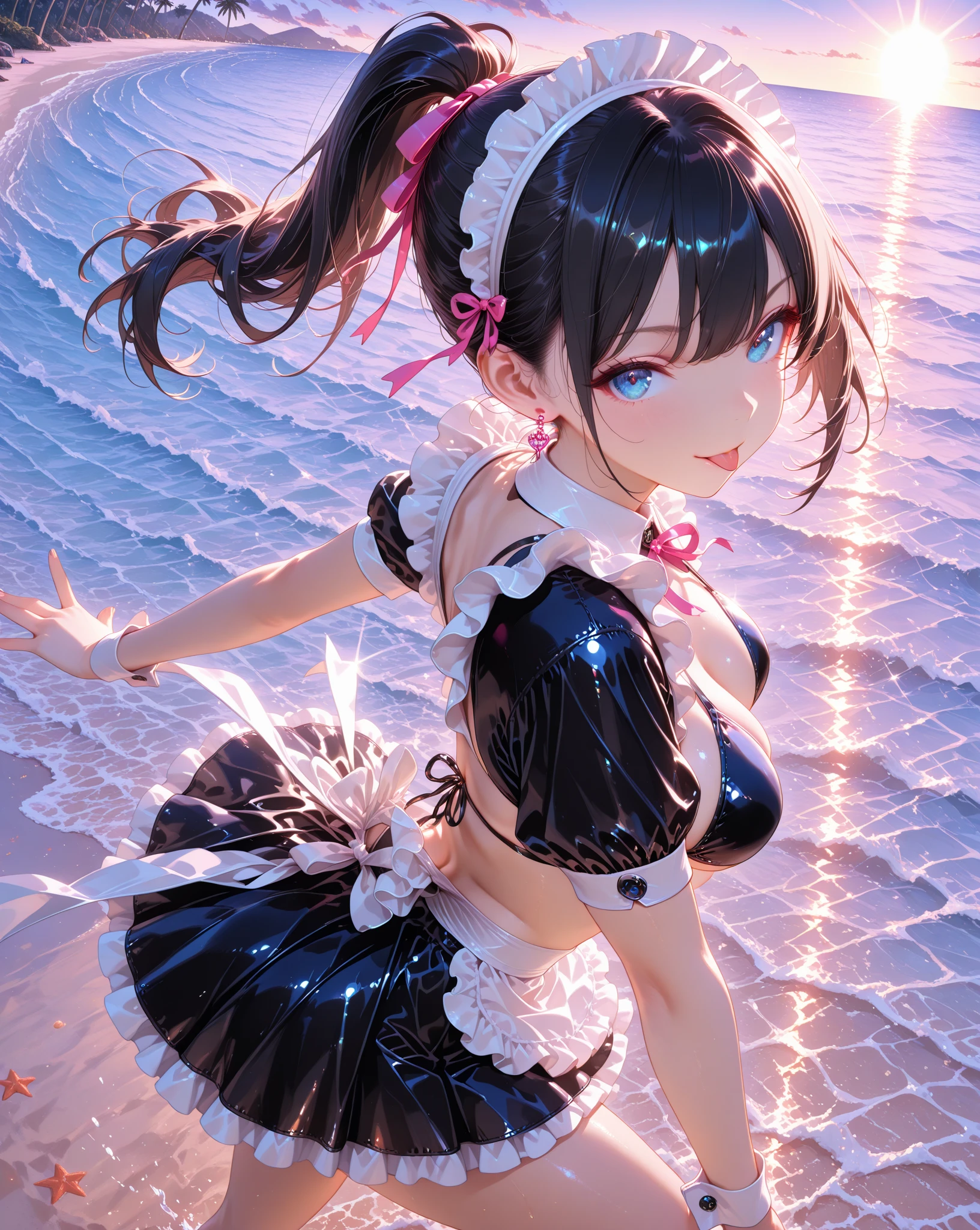 (masterpiece, Highest quality:1.3), (Super detailed:1.4),(Super detailed顔:1.2),(Super detailed目:1.2), (hyperRealistic:1.3), (RAW Photos:1.2), High-definition RAW color photos, Professional photos, (PhotoRealistic:1.4), (Realistic:1.4),8k,Professional Lighting, Perfect Anatomy, BREAK,(Big Breasts:1.6),(blush:1.2),(Bright smile:1.2),detail, Sharp focus, dramatic,dutch angle,hestia (danmachi), long hair, blue ribbon, twintails, gloves, ribbon, dress, Rei no himo, Blue eyes, black hair, white gloves, cleavage, white dress, hair ribbon, bow, sleeveless, sleeveless dress, bangs, cleavage cutout, hair ornament, bowtie, clothing cutout, very long hair, covered navel, arm ribbon,(Sexy gravure pose:1.2),(Close your mouth:1)