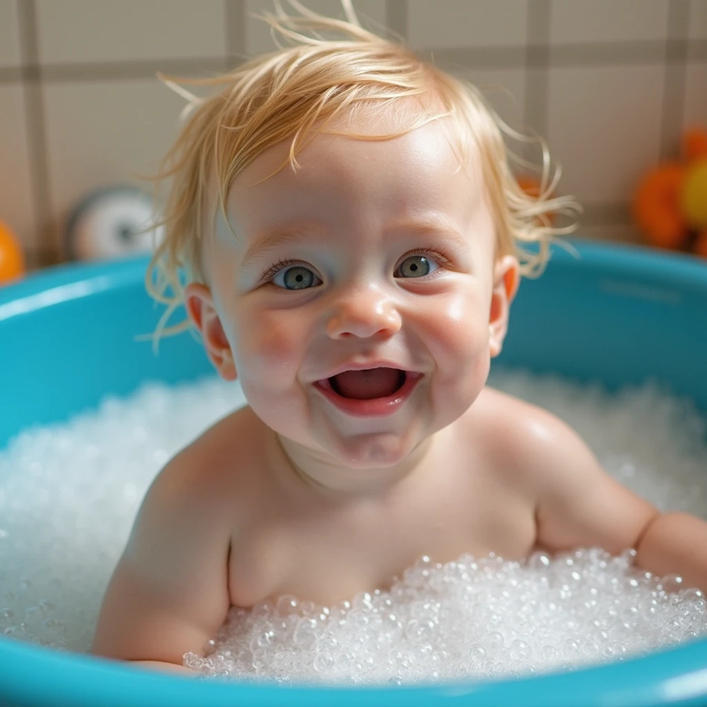 Third grade school girl taking a bath