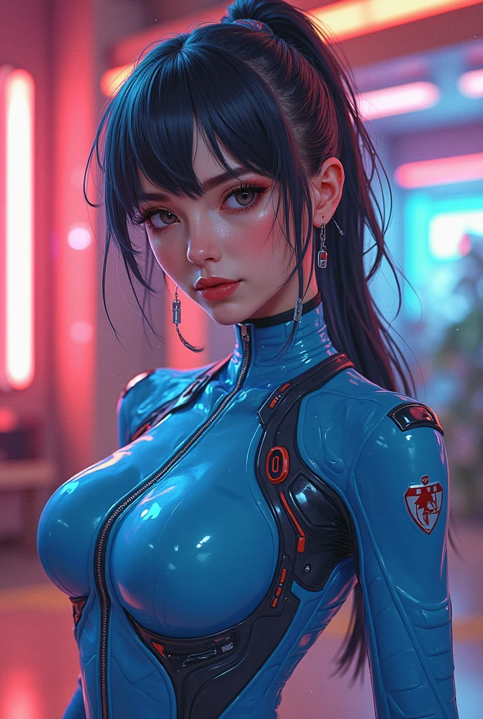 Beautiful black latex woman, olhos azuis, coberta com rosas vermelhas iluminadas, bright blue white glowing heart, visible from human, noite, Colouring, photography hyper-detailed cinematic hdr lighting, softbox lighting, Detalhe extremo, 8k, 3D-rendering, Hiper realista, NVIDIA,