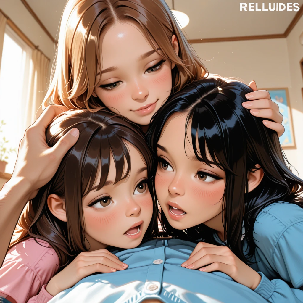 Your two freakishly conjoined headed hairy breasted much older wife conjoined to your clearly youngest daughter embarrassed as your daughter buries her hand in the hairy pussy their two freakishly fused torsos share for the first time in her life. Your wife is clearly embarrassed and doesn’t want feel her daughter play with her pussy as she cries for her to stop before they both squirt in orgasm from their shared vagina. There’s a clear age difference between the two heads 