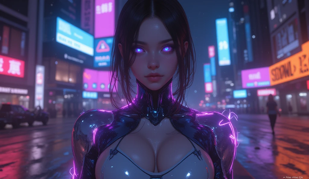 Beautiful black latex woman, olhos azuis, coberta com rosas vermelhas iluminadas, bright blue white glowing heart, visible from human, noite, Colouring, photography hyper-detailed cinematic hdr lighting, softbox lighting, Detalhe extremo, 8k, 3D-rendering, Hiper realista, NVIDIA,