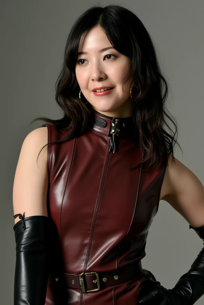 最high quality, 8k, Vibrant, Sharp focus, high quality, High resolution, 40 years old, (Whole Body Ezbian), (High heels face detail, Highly detailed eyes, ((big 1.6))、(((Large Breasts)))、((Black leather clothing))、Random Hairstyles、kind