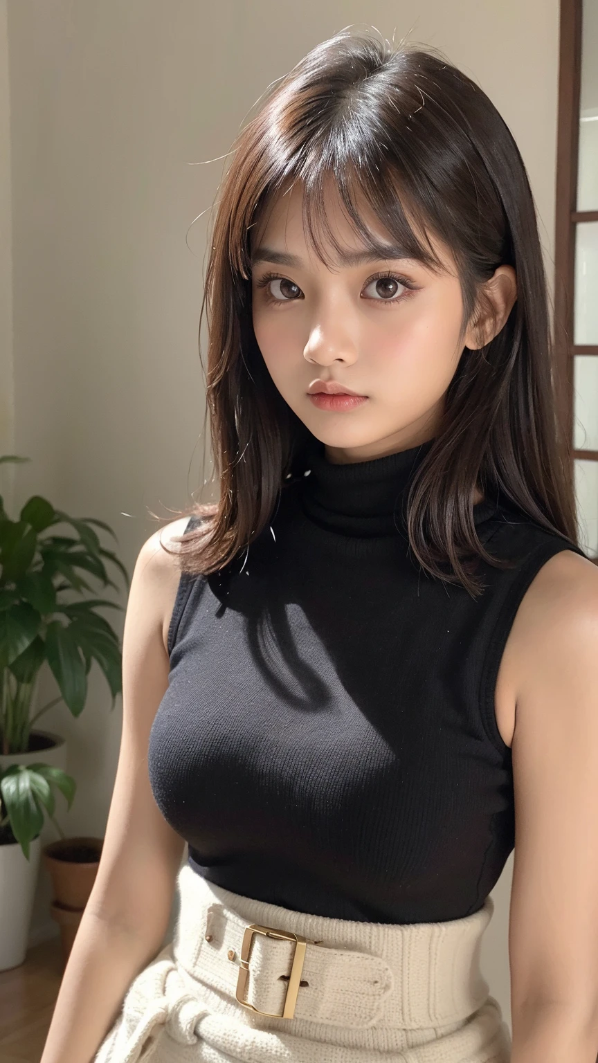 1girl in, Asian Girl, 20yr old, college, Pretty, Selfie, Dark background, Take a picture with your iPhone's camera, Noise Images, raw picture, pop music , Tank top, small tits,