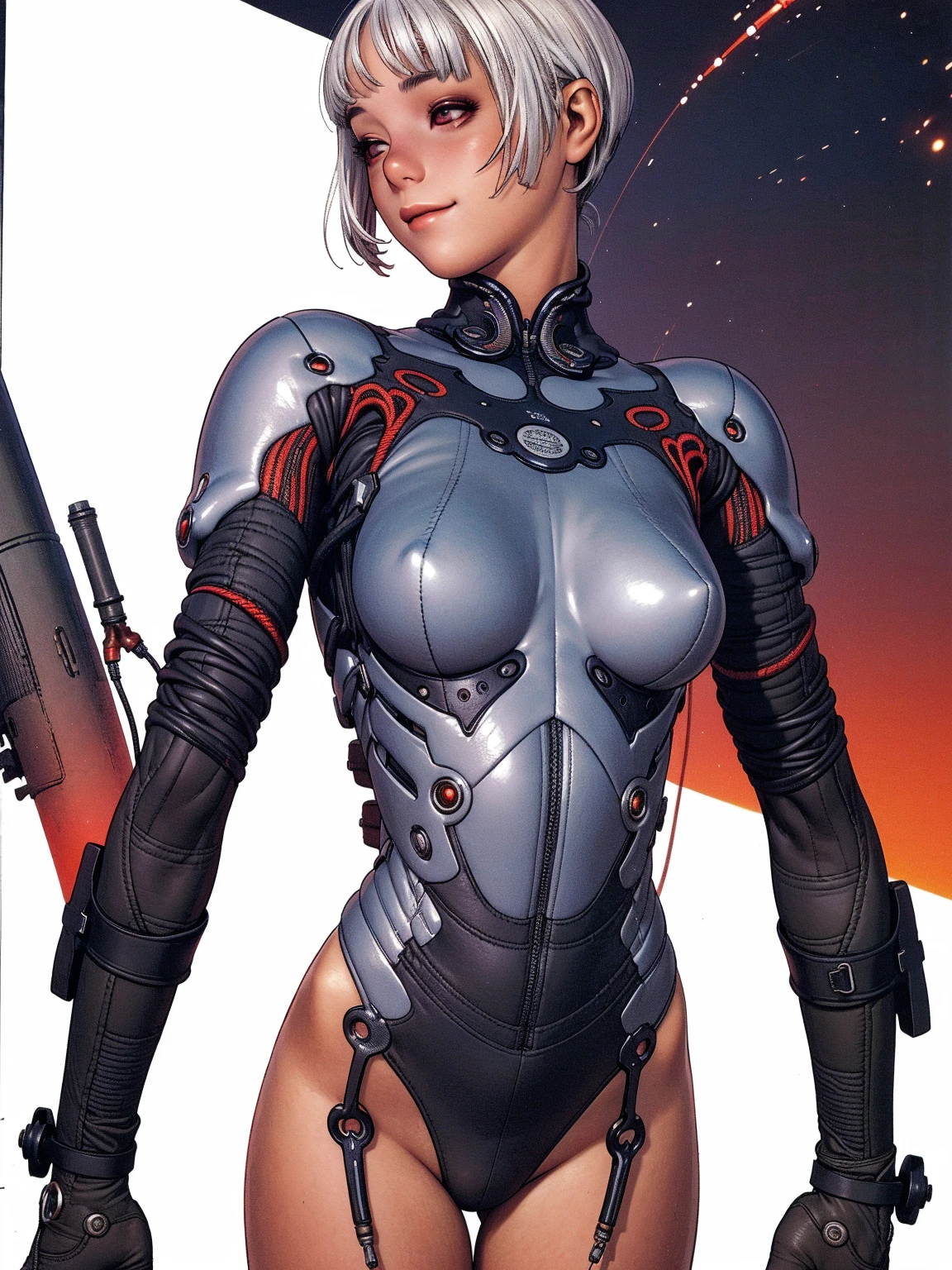 (((Annie Lennox))), ((( nano suit ))), (((bandaged arms))), (((MMA fighter OF THE FUTURE))), ((high collar)), (((Quorra))), (((best qualityer: 1.4))), (Unbeatable masterpiece), (hiper HD),(CG 8k hyper-realistic), (((brave face))), (((breasts big))), (((hyper feminine))), sexly girl,(black bob hair)), ((( sculptural body ))), (((1 Kizi))), Kizi cibernética de 25 anos com perfectbody,,Beautiful and well-groomed face,muscular body:1.2,solid color detailed jacket, (Head to thigh photos), Complex equipment, green dark,Long pants,Tight clothes are dark,With white stars and off-white stripes,,,,,Armor Metal Electronic Parts, Poison tattoos ) INFO, Kizi, (((standing alone))), pirralha violent, (((14歳))), sexly, pose de atitude, work of art, post-apocalypse, (((manga style))), bounty hunter, violent, Manic, the way you want, slenderbody, thin but strong, perfectbody, roupa moderna, advanced technology, neon, sleeves with vertical striped pattern, neutral background, (( cowboy shot )). intricate visual