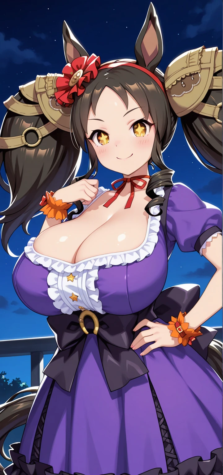 sparkling eyes,jump,outside sunflower field,sunny day,toothless smile,((extreme obesity)),((ssbbw)),((overweight)),(voluptuous bust),expressive pose,unkempt hair,short stature,horse tail