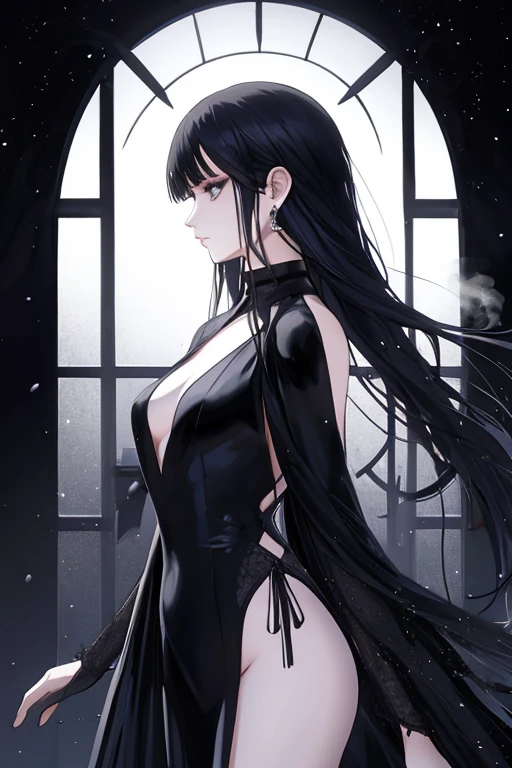 (nsfw), Ample Breasts, Anime Girls with long flowing black hair and a elegant dress, posing seductively for a photograph, Sayori, Adorable Anime Character Visuals, Anime Moe Style, Loli, Anime Girls donning a black dress, Charming Anime Girls, (Anime Girls), Cute Anime Waifus, Attractive Anime Girls, Gorgeous Anime Girls, Additionally, Smooth Anime CG Art with exquisite detail.