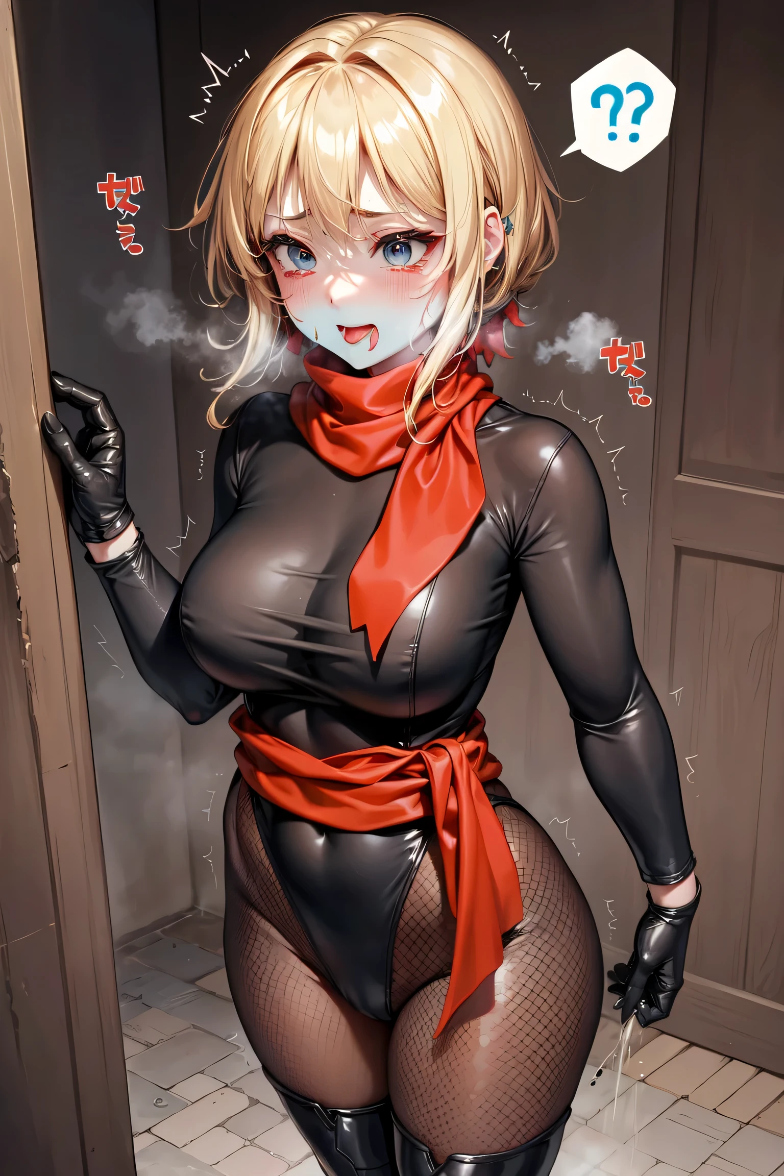 black nurse, 1 female, black nurse cap, Black Wear, ((black legwear, zettai ryouiki)), black elbow gloves, long hair, purple hair, gray eyes, ((Black surgical mask, Covered nose)), Are standing, ((operating room)), sharp outline, short sleeve, mature woman, 35 years old, highest quality, masterpiece、shiny costume、(((sexy slutty makeup、dripping sweat、oil skin,sparkling skin、realistic skin texture、detailed beautiful skin、shiny skin、shiny white skin))),