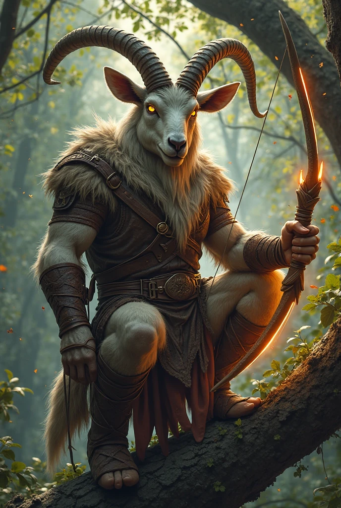 Goatman,(Furry body),sheep,Male, Tall, powerful, firm eyes, holding a wooden stick in both hands, a necklace of animal teeth, the temperament of a king,Middle-aged, adult,Warrior, strong