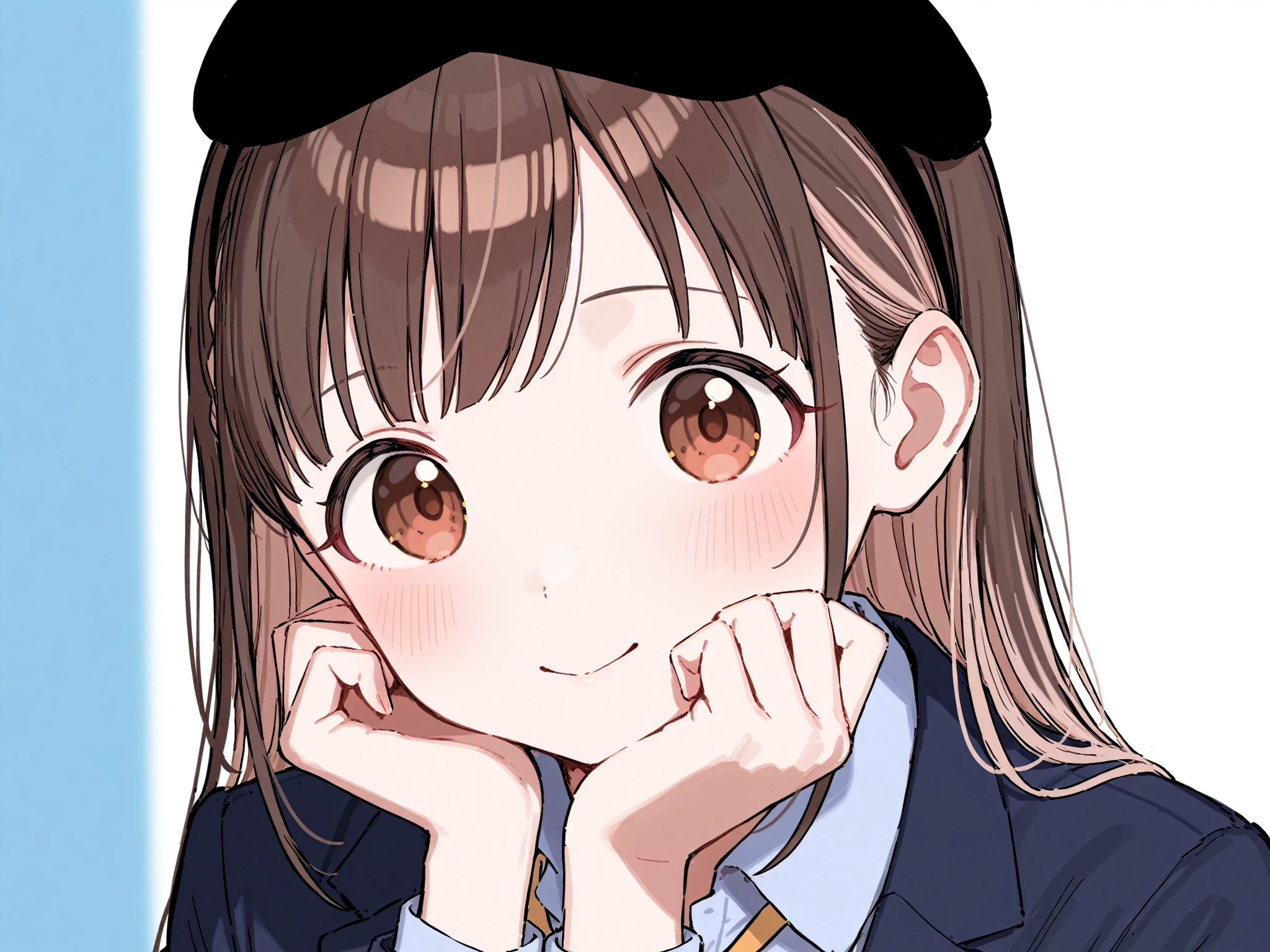 Concept art, original character design, Q version of characters, 1girl, 独奏, Light purple long hair, chibi, brown eyes, bag, hat, white background, simple background, bangs,, full body, holding, :3, shorts, shoes, long sleeves, blunt bangs, roma (kancolle), shirt, blush, shoulder bag, socks,