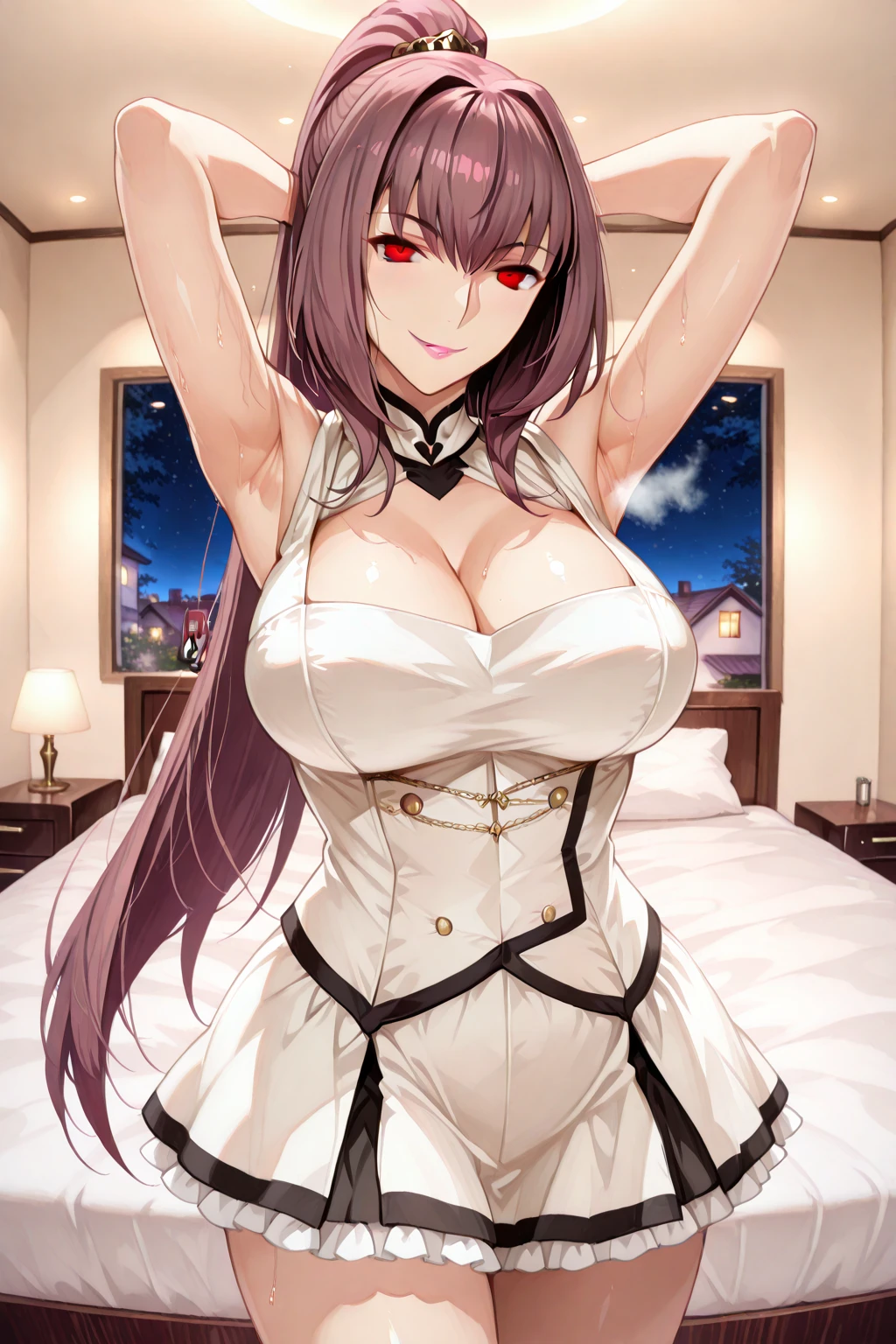 1 girl,<lora:Saint louis-000002:0.7>,<lora:breast_curtains:1>,breast curtains,sexy,thighs
