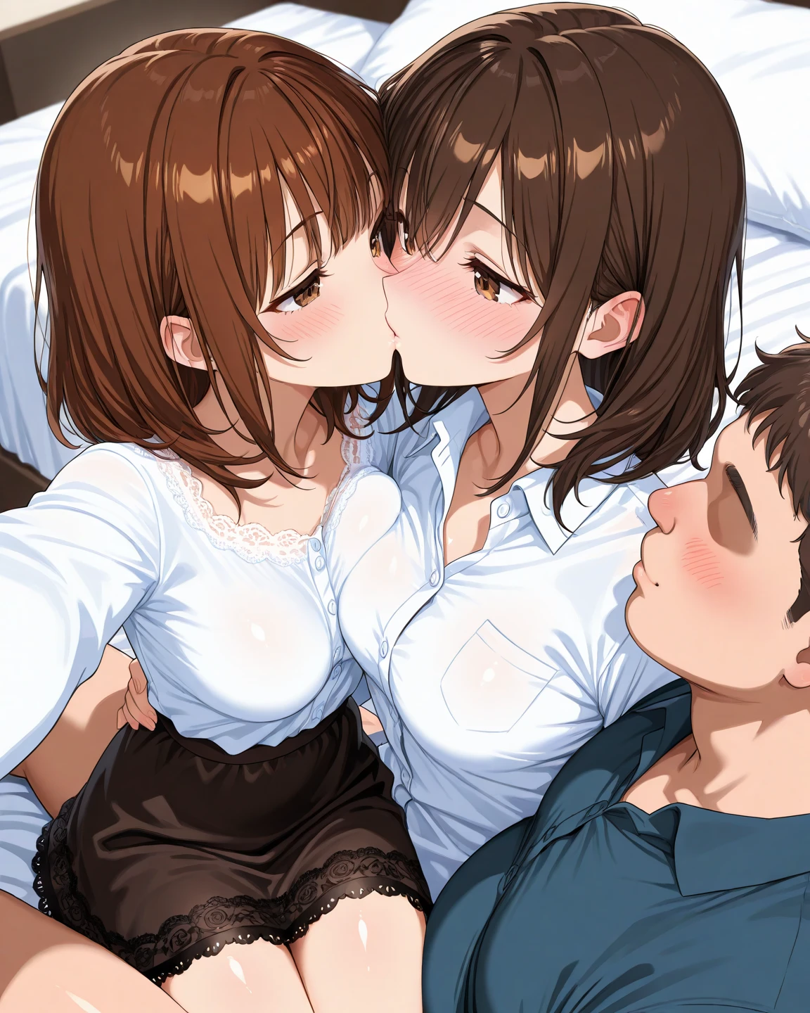 denim jacket,white pants,,((masterpiece, highest quality, High resolution, Hyper HD, Pixel perfect, Depth of written boundary, 4k, RTX, HDR))),, Beautiful art style , brown hair, orgasm, Big Breasts, Perfect body,nsfw,realistic,lactation,,breast sucking,multiple boys,crying,upper body,facing viewer,wavy hair,short hair,bangs,