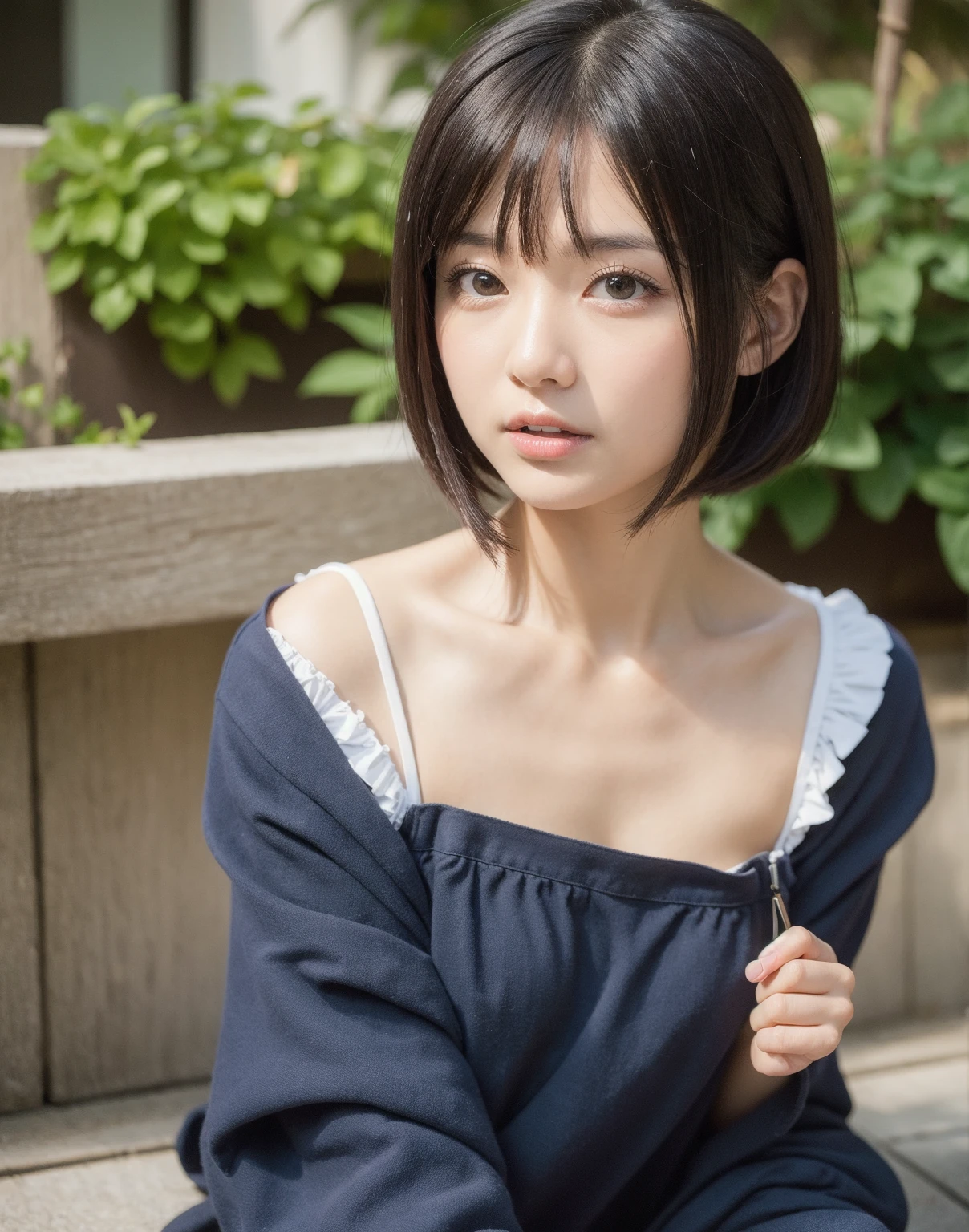(Slouched:1.3)、crouching down、(From  above:1.2)、(a closeup:1.4)Open your legs、（Sit with your knees upright:1.4）(8K、top-quality、​masterpiece:1.2)、(reallistic、Photorealsitic:1.2)（ultra-detailliert、hight resolution）
Kiss Face,sad Facial expression,embarassed expression,Alafed Girl, chiho, iwakura lain, closeup Iwakura Lain, With short hair, Shiori Teshirogi, Kotegawa Yui, hime-cut, She is 17 years old, sui ishida with black hair, lain iwakura, girl cute-fine-face, Clear pubic contours,(Small breasts), hight resolution, ighly detailed, top-quality, [​masterpiece:1.6],, ighly detailed, nffsw, finely detail, top-quality, , Cinematographic lighting, 1girl in、17 age、Cute Japan Girls、perfect body type、, cute droopy eyes beautiful big eyes、Transcendent beauty　top-quality、​masterpiece、majicMIX Real、(Raw photography:1.2)、(Photorealsitic:1.4)、Negative Prompt