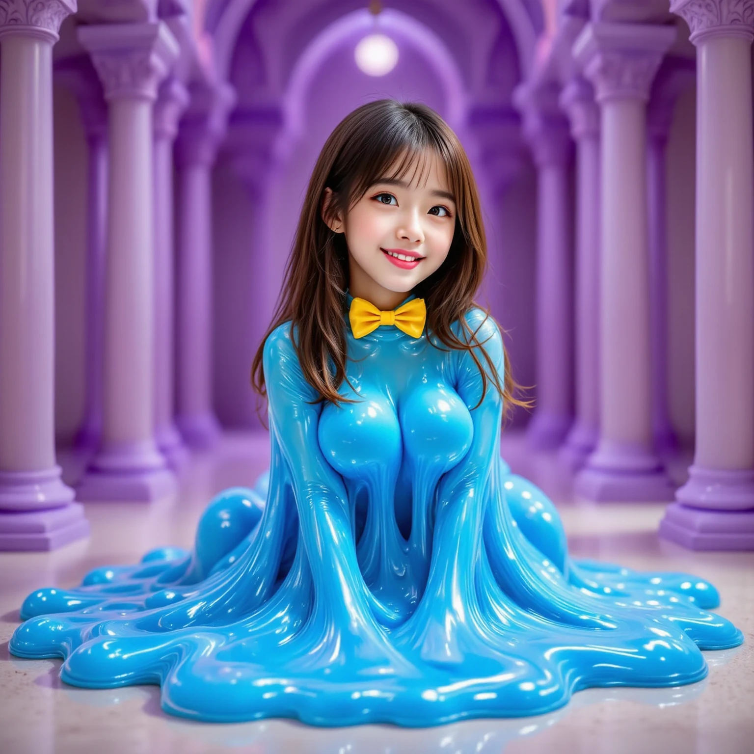 live-action Inside the spaceship Alien girl kindergartener Transforms opponent's clothes into a yellow rubber bee monster suit antenna Hair Color Gold Clothing color: blue alien whole body Multiple people hairstyle long straight hair gothic one piece Zentai Latex Enamel Zentai Costume Japanese