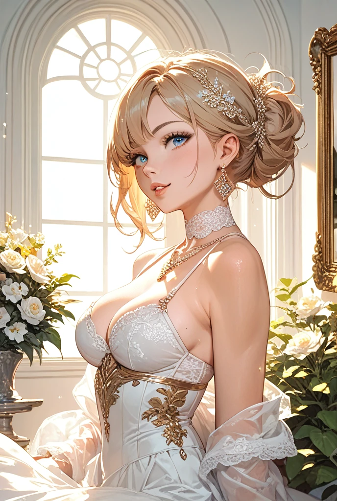 masterpiece:1.4,best-quality,Super Detail,Very Delicate and Beautiful, ((( royal woman , obscene royalty dress ))), very gigantic breasts, cleavage, very slender, off-shoulder, perfect face, beautiful eyes