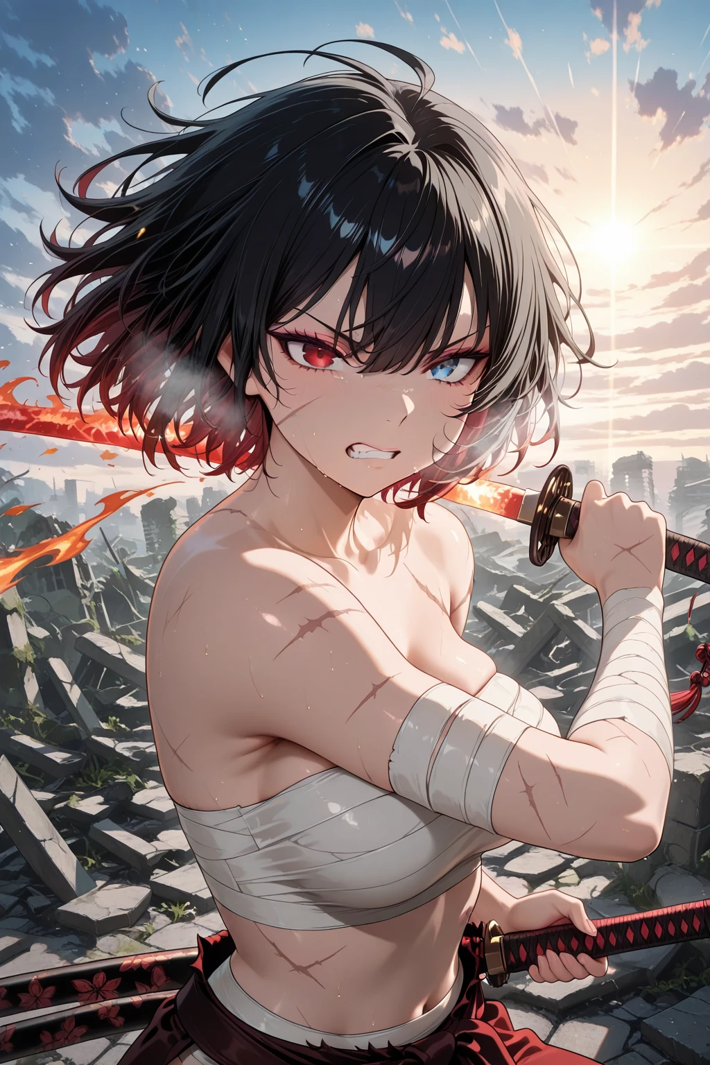 Junior high school nudist、Severely torn clothes scatter、Fight against the strong wind、Stand in large letters、Dynamism