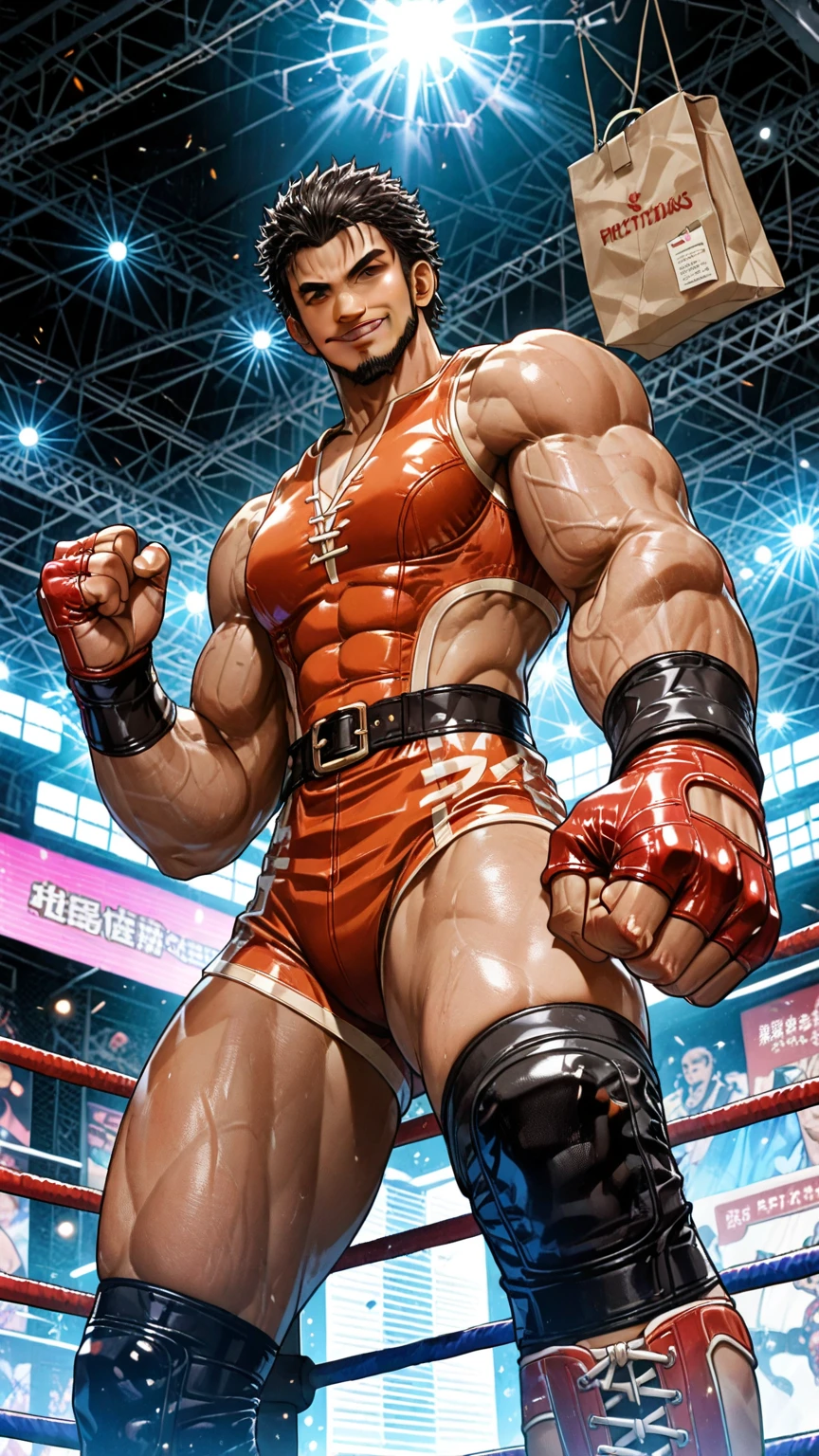 masterpiece, best quality, solo,1boy,looking at viewer,outdoor, cowboy shot,wrestling ring,
<lora:neptunemanV1:1>neptuneman