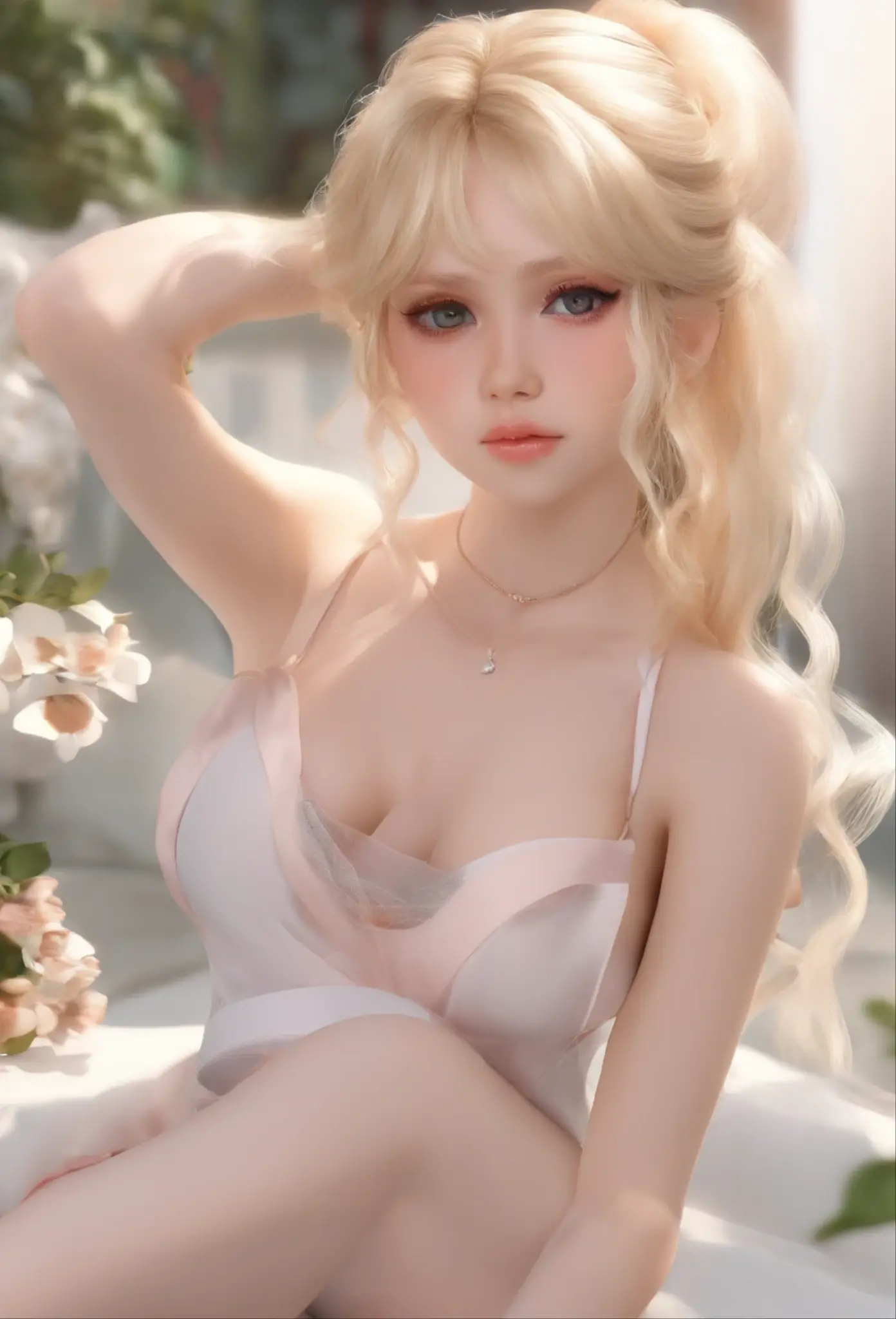 WHAT,bow,crinoline,, ((full body)), ((Elegant posture, Attractive posture)), ((Random shooting angles)), Platinum Blonde Fine Hair、Extra long silky straight hair、Big eyes with bangs and eyeliner、((Visible cleavage))、((E cup)), ((I-type Valley)), Nordic Youth、Perfect body、Very beautiful and cute、White Skin、Smooth and radiant skin、Young and beautiful skin、Perfect beautiful little face、Shiny Makeup、Thin pink lip gloss expression、girl、Lipstick、Deceptive advertising、{Steaming hot}、Audience perspective、Primetime lights、Bokeh atmosphere perspective、Detailed movie lighting、Intricate details、high resolution、 Details of facial design、High Detail、Be focused、Smoothness、aesthetics、Print、Octane Renderer、{{masterpiece}}