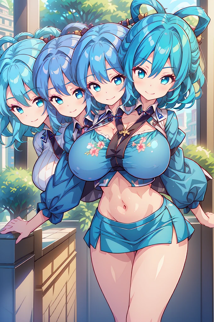 (masterpiece, best quality:1.2), 1 Girl, Solitary, blond, Blue hair band, 左边是Blue hair band, White blue bra, Black gloves, knight skirt, Solid color background