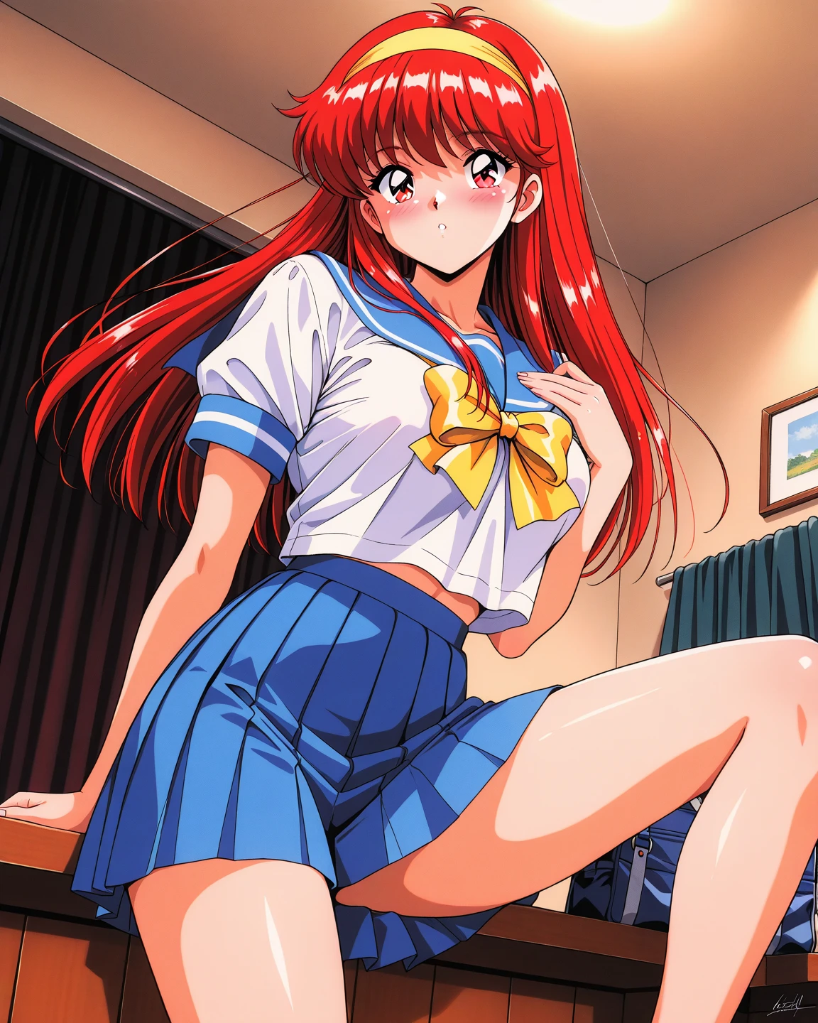 (masutepiece),(Best Quality), Asuka Langley Soryu,Blue eyes,hair between eye,headware,Interface headset,Orange hair,Red Ribbon、bow ribbon、skirt by the、Red slip dress、Slip Dress、Full Moon Night、Tokyo No. 3 Middle School Uniforms 、Colossal tits,masutepiece, superfine illustration, Best Quality, light Particle, Ultra-detailed, 8K Wallpaper, (Bright colors:1.2), Solo, (girl with), Small breasts, (Black Long Hair), Straight hair, Shiny hair, Shiny skin, Delicate line tail face, (shairband, School uniform, Bottomless), Nipples, lowfers, sox, Orgasm Face, Very beautiful blue eyes, shiny eyes, Closed eyes, Arched back, Orgasm Face, o-face, Blush cheeks, Arched back, under the boobs, (vaginal pennis), (A Man), hetero, (laying on back), (girl spread legs:1.4), (Intense Sex:1.7), (cum shots:1.2), NSFW, crass room