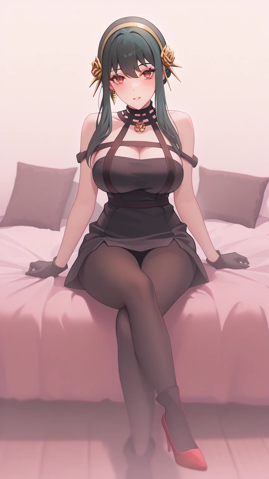 Beautiful feet、Black Pantyhose、cool、Girly、Square Frame Glasses、Beautiful breasts、Big Boobs、Big Breasts、Slightly curled long、Chic outfit、Sitting with legs crossed