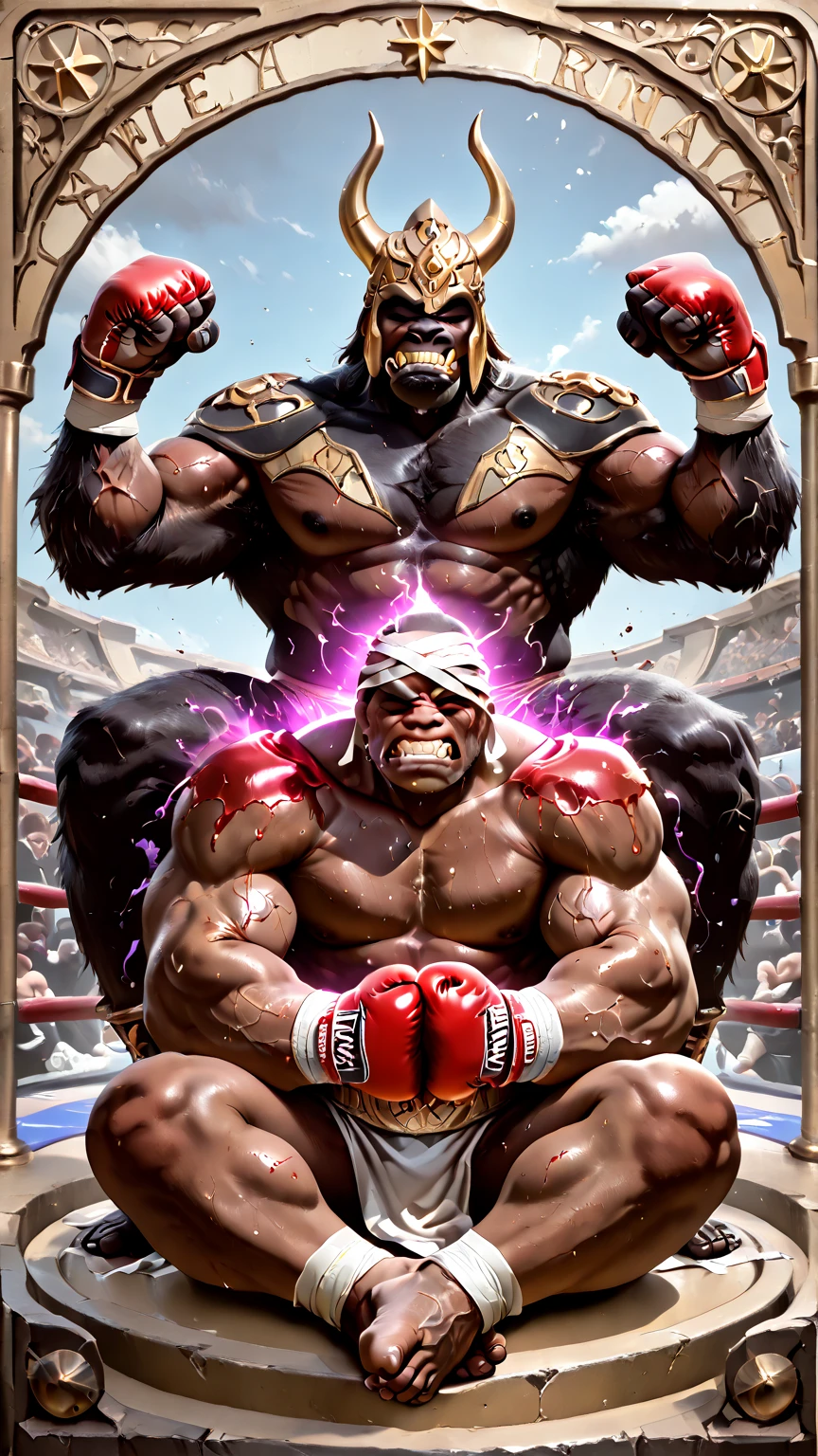 A fantasy gay sex world A black man with a hyper muscular body full black body a black man with a hairy, hypermuscular body with giant arms, muscular legs, full body, big breasts huge breasts huge asses bodybuilder only one man in the image a hairy man black body with hair manga story hero comic