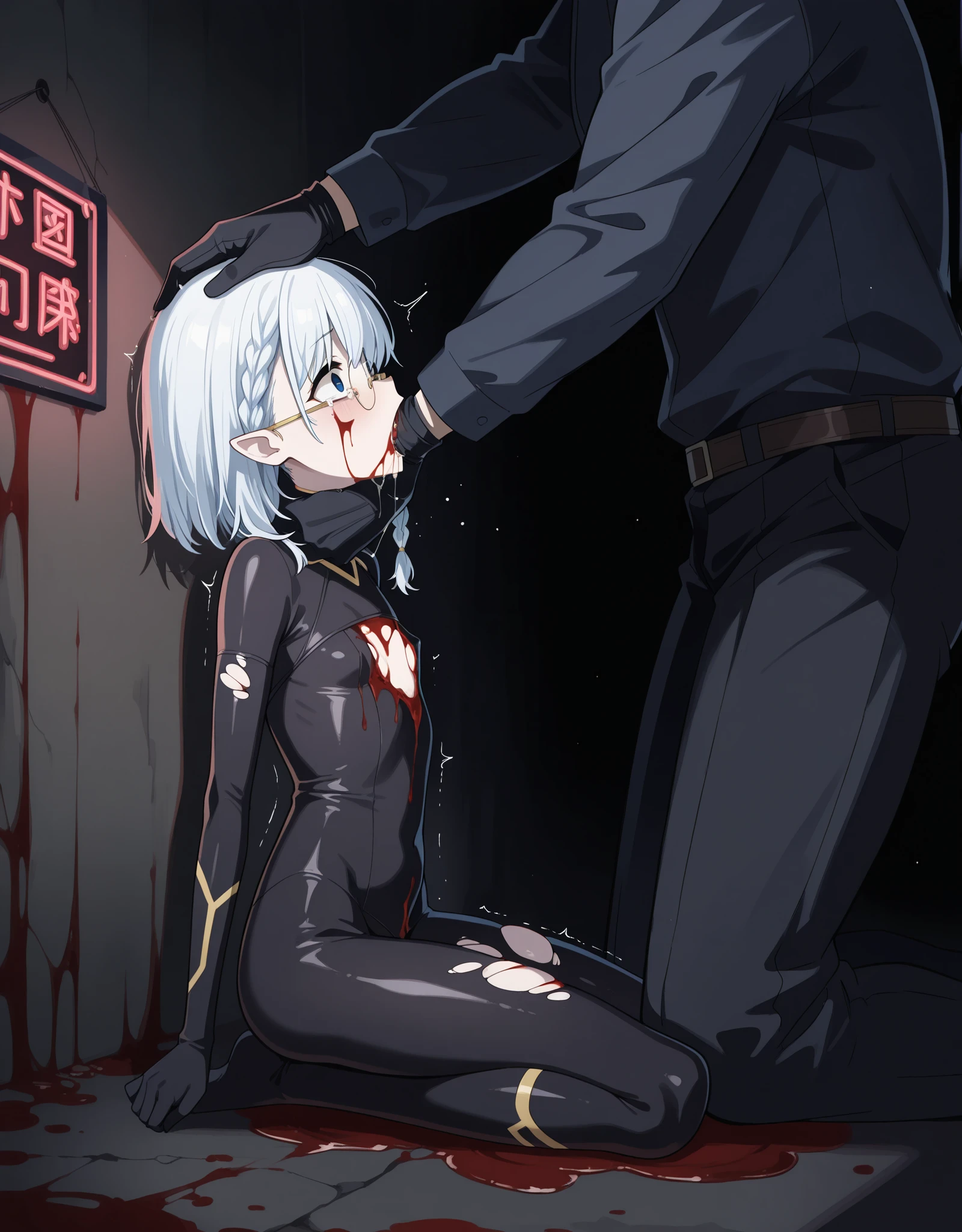 masterpiece, best quality, evangelion kaworu nagisa, kaworu nagisa, sexualized priest clothes, nsfw, red eyes, seductive, hot, seductive face, ???????, ??? dumpster, ??? slave, ???????, face covered in cum, ??? eating, drinking ???, holding a big bowl of cum, surrounded by black men dicks, black men dicks, very big dicks, scrotum