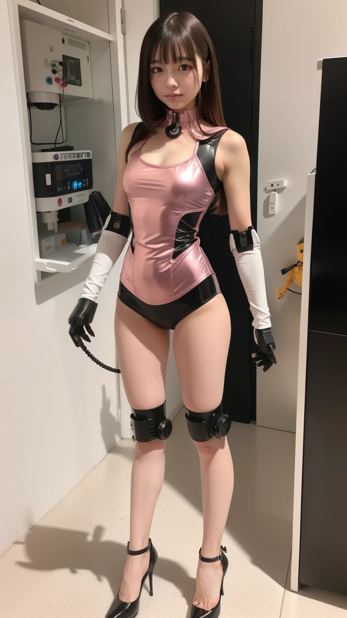1woman, ((standing behind a moto GP)), standing with legs apart, high heels, (huge motor:1.1), (red motorcycle:1.3), (big wheels:1.1), (big moto:1.4), from behind, nipple slip,(realistic:1.5),photorealistic, octane render,hyperrealistic, wide hips,huge thighs,white legwear,(photorealistic face:1.2),collar,(small breasts:1.1),thick eyelashes,long eyelashes,(twin tails:1.1),(redhead:1.1),hair ribbon,arm straps,choker,(white lingerie:1.3),best quality, nsfw,cameltoe,streaked hair, half smile, (victory sign), (looking at viewer),sharp focus, (4k),(Masterpiece), (Best Quality), fantasy, extremely detailed, intricate, hyper detailed, (perfect face), illustration,soft lighting,(specular lighting:1.4),blue eyes,absurdly