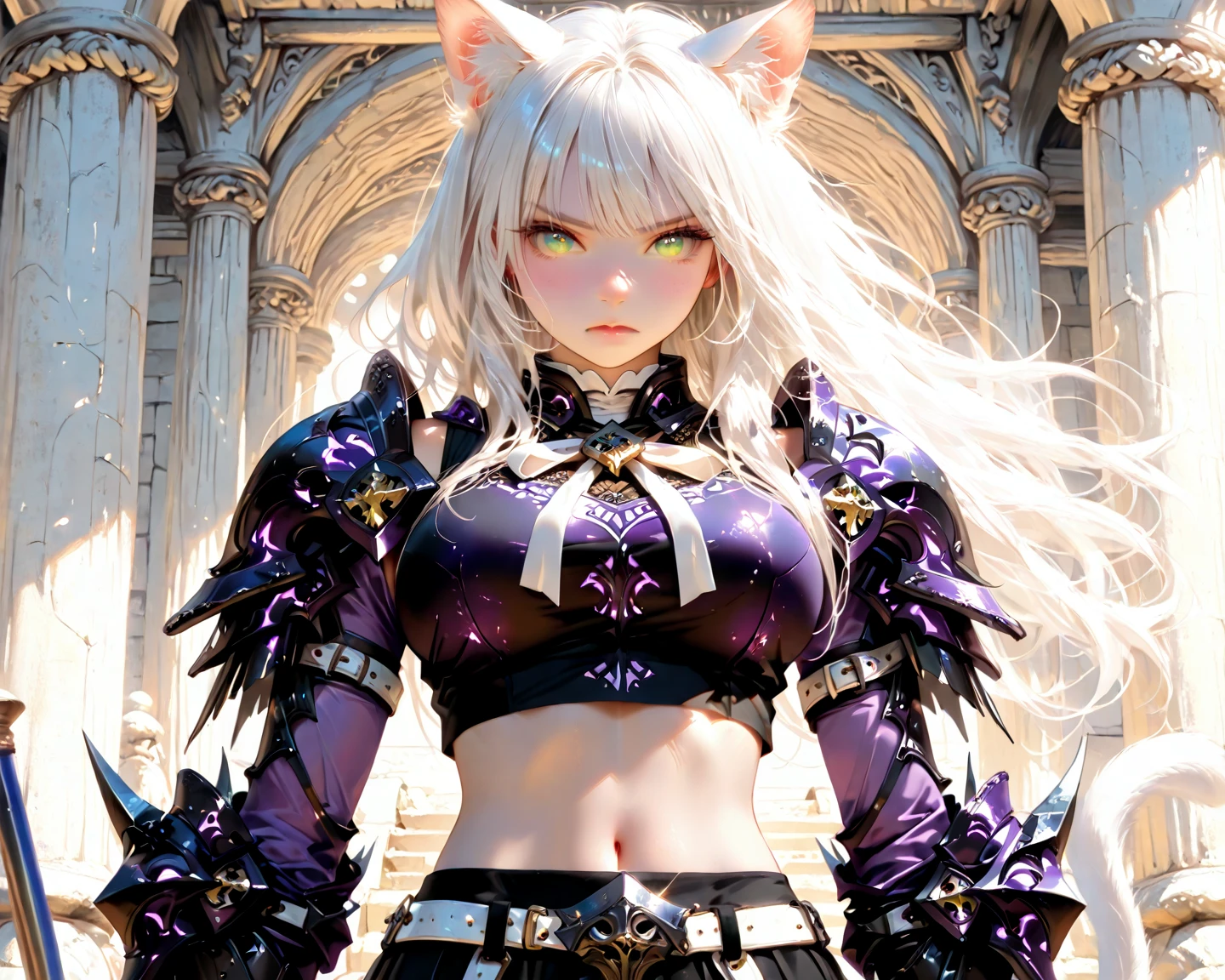 werewolf girl, ((fluffy skin)), paws on foots, fluffy fur on body, ((fangs)), ((claws)), tight slim crop top, , decolette, huge metal bracelets, huge metal collar, high over-the-knee boots, light green extremely_detailed_(lacy, fur, silk, satin)_(clothing, skirt), (light green clothing), detailed face, detailed beautiful shiny eyes, slit pupils, metallic reflections, futuristic city square, (tatooed, marked)_fit_muscular_body, (((1girl))), portrait, (full body), natural , medium length hair, (masterpiece:1.4), (best quality:1.4), 1girl, photorealistic, ultra detailed, ((Real image)), ((realistic skin)), ((realistic face)),(illustration:1.05), (beautiful:1.05), (beautiful detailed eyes:1.05), (cinematic light:1.1), Full body, hair voluminous, perfect and well designed eyes, beautiful and delicate face, fair skin, real skin, (face detail), pores, super high resolution, 8k, parameters Best quality, masterpiece, super high resolution, (Realistic 2.0), More details, detailed skin, beautiful and aesthetic:1.2, fractal art:1.4, 16K, HDR, RTX, Ray Tracing, Radiosity, Anisotropic Filtering, Subsurface Scattering, light green neon, futuristic, vibrant colors, ((( laying)))