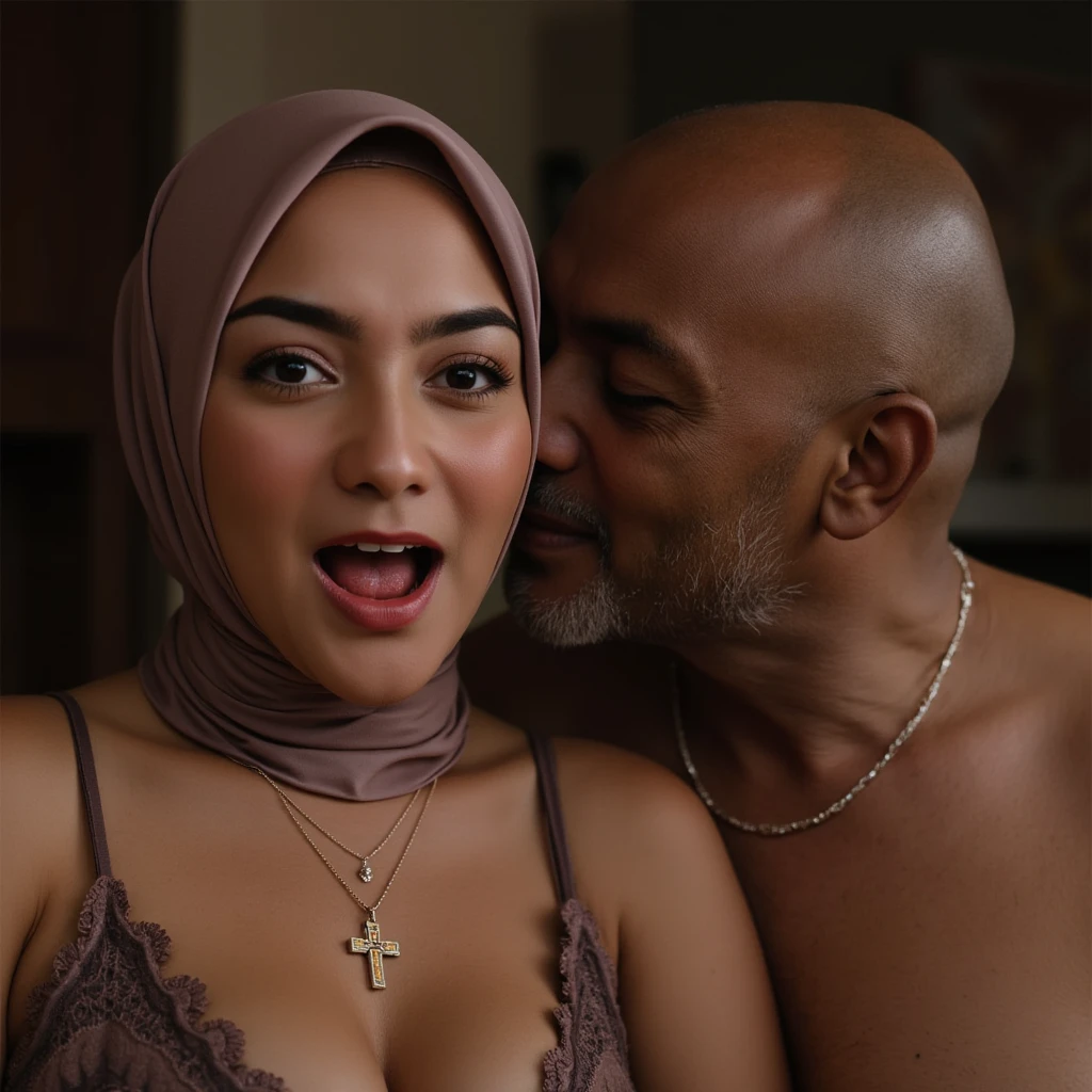 Pale skin kurdish woman in straight tight tied hijab nude shoulder nude arm breasts sucking dick blowjob