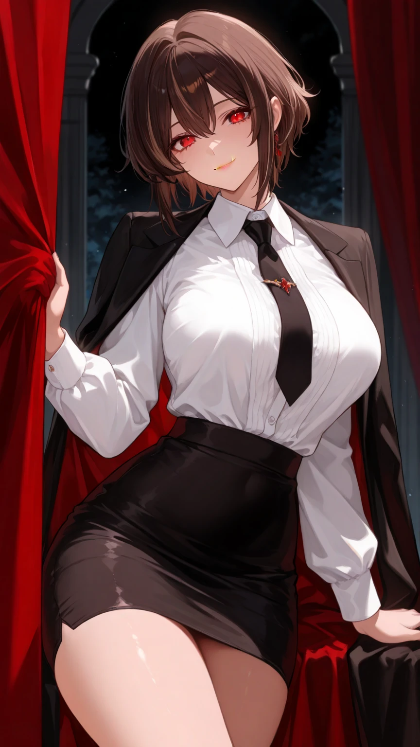 Brown Hair、Looking at the audience internal bulging big breasts wall: Black mini skirt garter vision Small face bangs holster Beautiful woman Please raise your hand レッグholster ベッドに横たわる vision Black boots panty shot Taunt ~ side ~ side汗 I Black suit Black jacket Black trousers White dress shirt