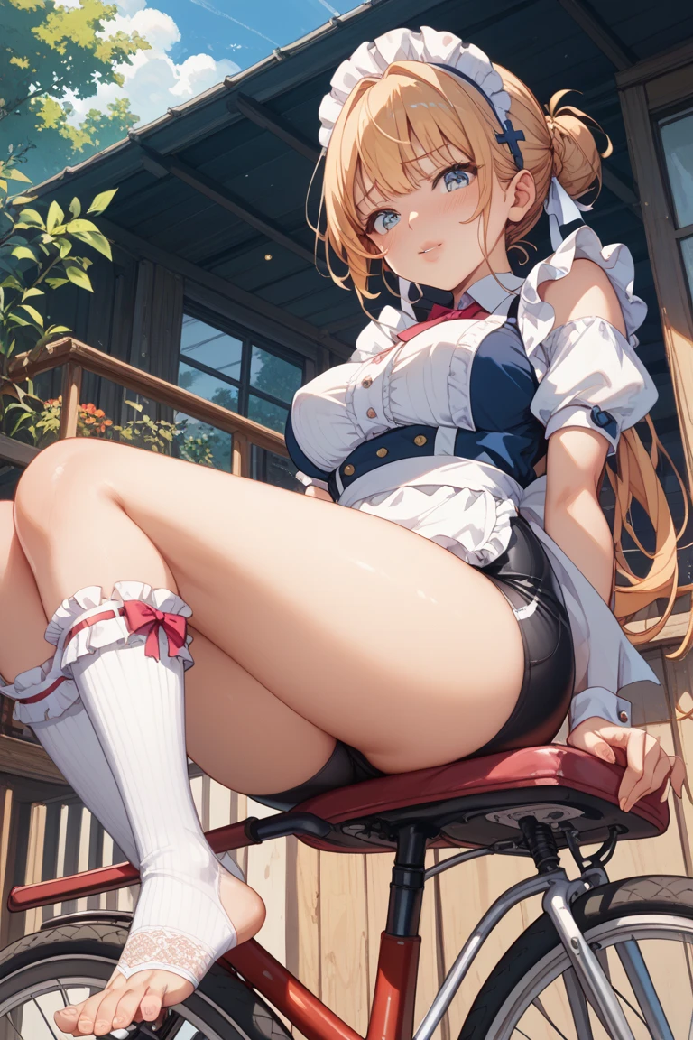 (footjob:1.3), Masterpiece、Highest quality、Highest quality, (long and thin legs, shoes:1.2), Arm behind wrist, squat、Spread your legs、1 girl, (smile、Open your mouth大笑い:1.2), Cute eyes, (Detailed face:1.3)、Open your mouth, The whole face turns red, alone, Big and ample breasts, (Straight bangs, Twin tails), White maid outfit、Side bust、Underbust、belly button、Walking through the mansion&#39;corridor、nsfw