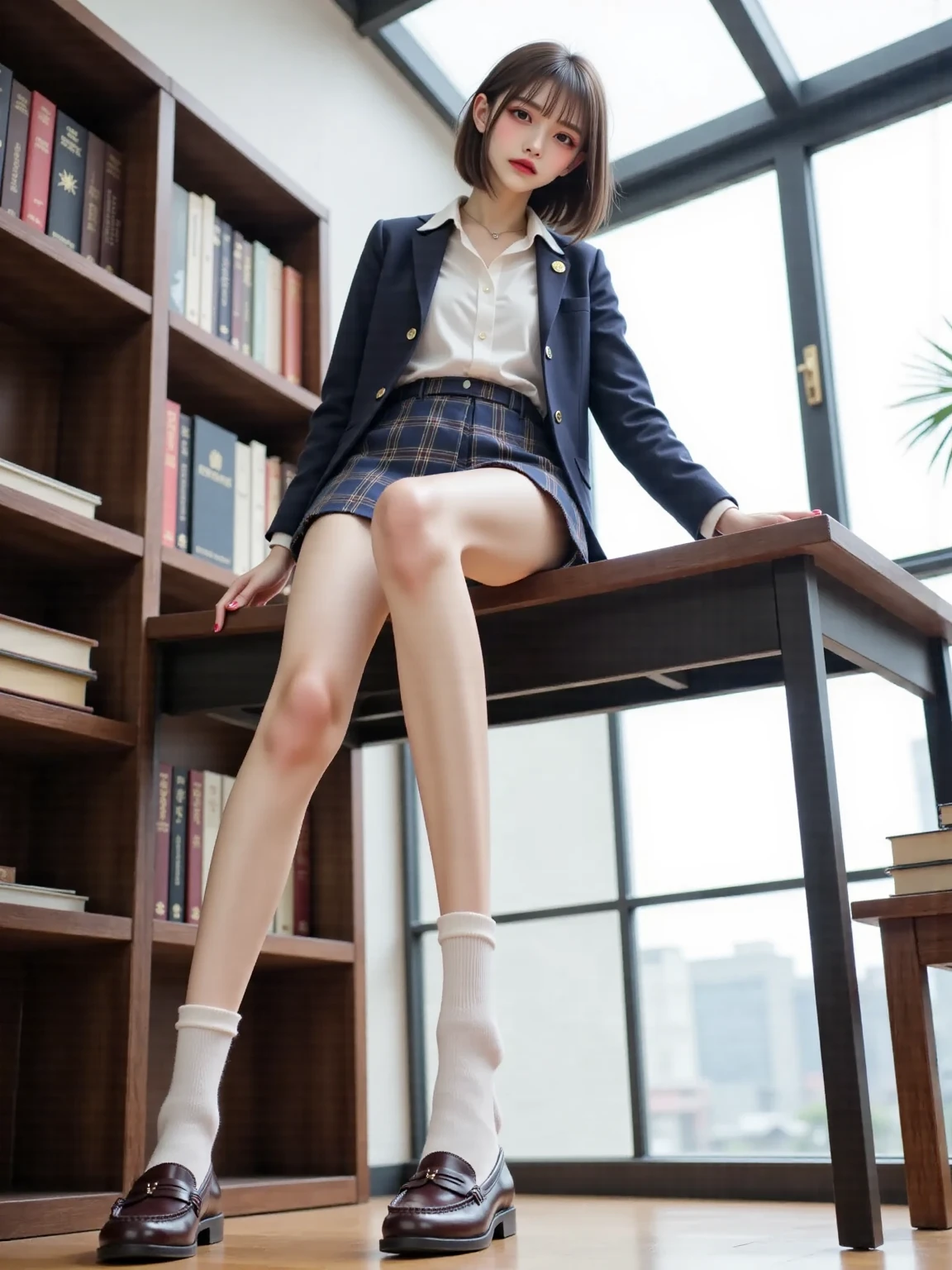 The king glorified Yu Ji,showing whole body,Wear professional black high heels,There is hair in the classroom where the tights stand in the afternoon,