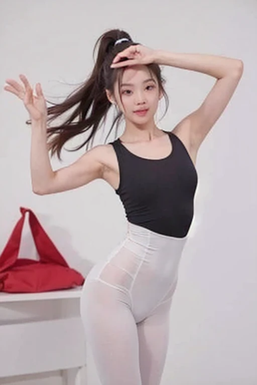 Arad woman posing on a railing in a white leprosy blouse and stockings, wearing white straitjacket, wearing a tights, Sexy pose, Attractive pose, xision wu, wearing white clothes, posing in leotard and tiara, Very sexy pose, pretty face with arms and legs, full-body xianxia, ❤🔥🍄🌪
