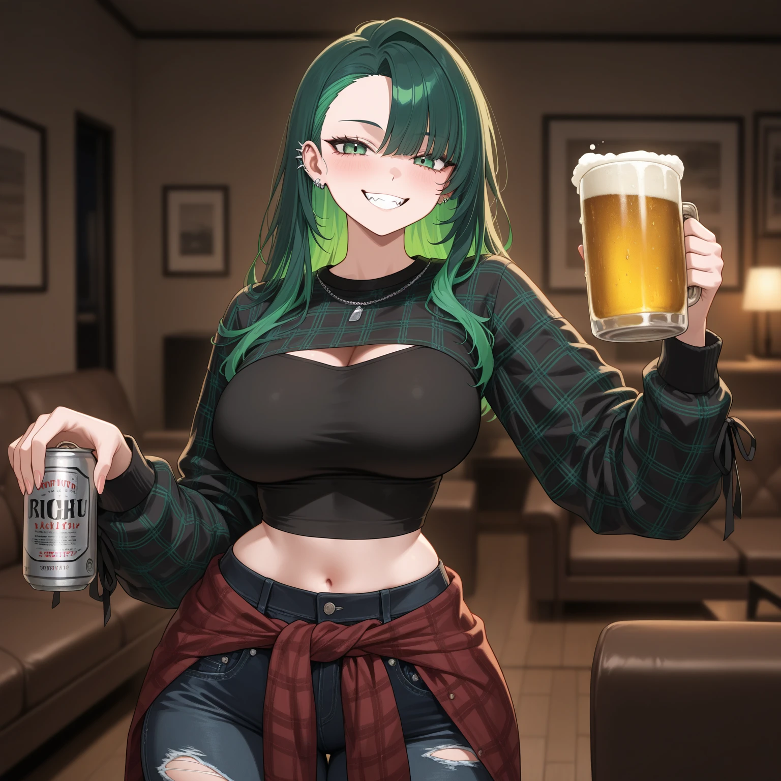 1girl, rebecca, sitting on couch with a cup of beer in hand, masterpiece <lora:rebecca_xl_a3-000012:1>
