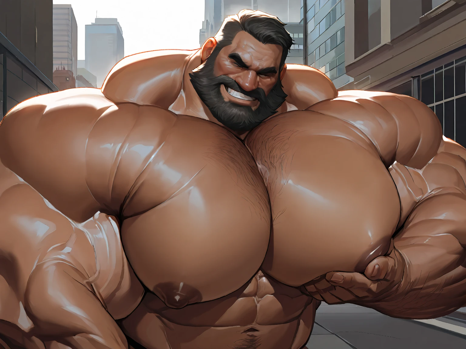 The Big show as a supreme god with enormous muscles, wide huge pectorals, hairy chest, full body, abnormal, oversizing crotch bulging crotch,