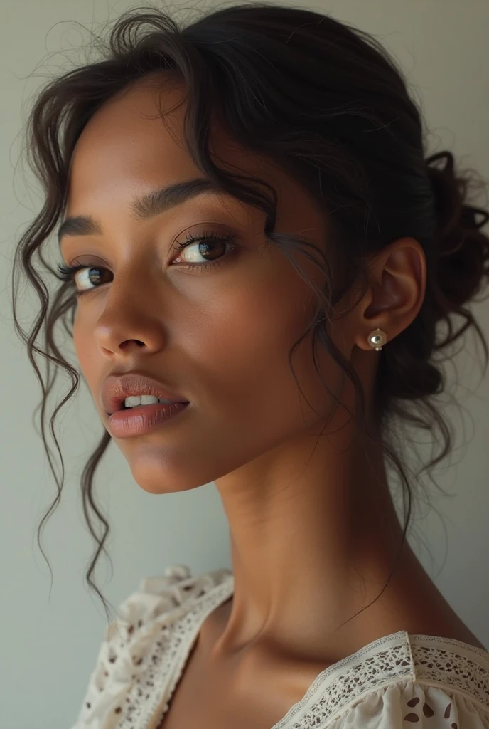 Penteado beleza e cuidados com o cabelo mulher negra bonita com longos cabelos pretos naturais, imagem de meio corpo, retrato glamour para