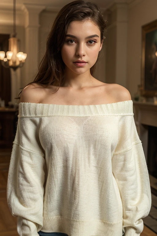((best quality)), ((masterpiece)), (detailed), 1girl, off-shoulder sweater, 