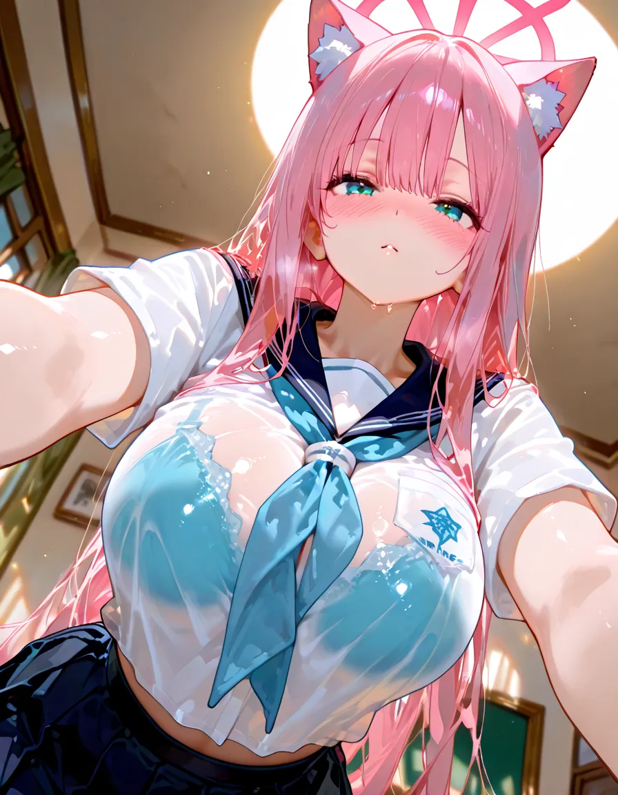 masterpiece, Highest quality, Highest quality, Detailed CG, super texture, One girl,One Man,on the train,blush,Painful expression,Expressions of pain,Are crying,Sweating,Sweat on the chest,Very long loose hair, Tight mini skirt,good, Very detailed, She is very sensual,Nipples are visible,penis,licking-nipple handjob