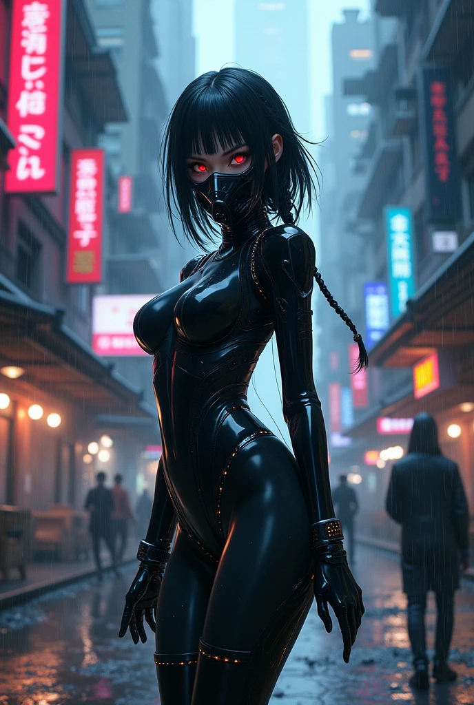 Samurai girl in latex suit