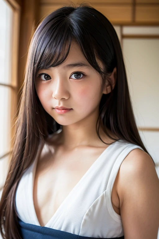 、13 years old、girl、Cute face、Cute hairstyle、Completely naked、Big Breasts、Face about to kiss、Sexy、Embarrassed、