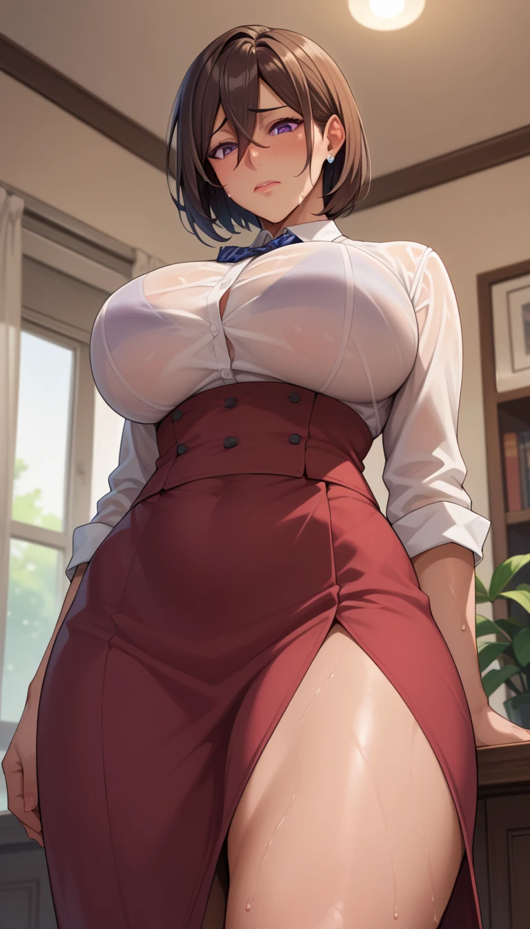 1girl,solo, masterpiece, best quality, (extremely detailed CG unity 8k wallpaper), (best quality), (best illustration), (huge breasts:1.3), (voluptuous figure, thin waist, wide hips), Yuuka Kazami, Amazon art style, front view, (left hand on hip)