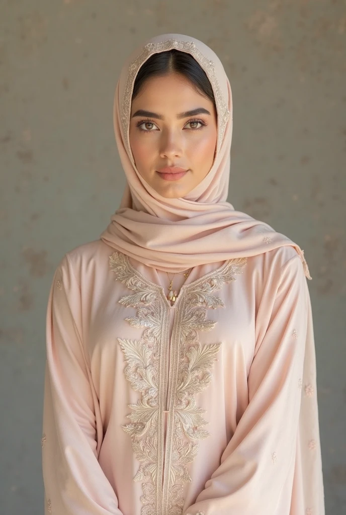 Multiple images of A beautiful Pakistani origin girl wearing traditional Pakistani pink outfit and hijab