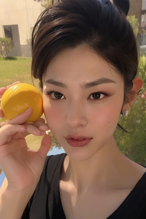 (Delicate face), (movie lighting), (Ray tracing), (Pink background), (textured skin), (4K), (best picture quality), (youthful vitality), (masterpiece), (detail), (whole body), lively girl holding a banana, posing and smiling at the screen


